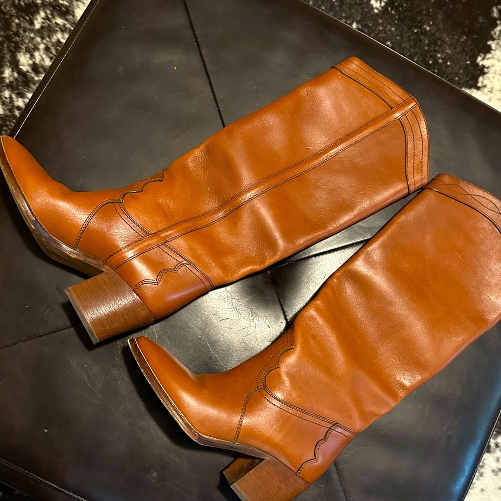 Cognac Brown Saint Laurent Tall Kate Western boots size 39
